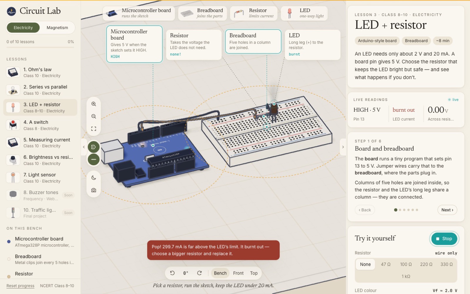 LED burning out without a current-limiting resistor